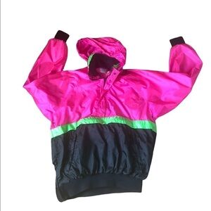 VTG 90’s Colorblock Over Sized Wind Breaker Jacket L Y2K Pink Black Lightweight